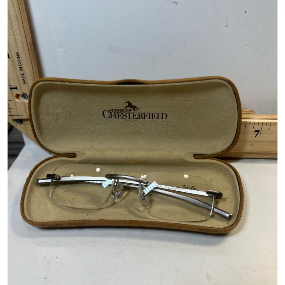 Vintage Rimless Women's Gold Eyeglasses Metal Frame Chesterfield Case